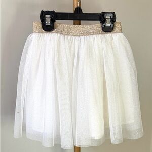Catimini Girls Elegant White Tulle Skirt with Gold Waistband